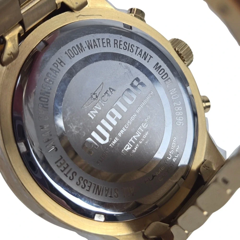 Invicta Aviator Men's Chronograph Watch 100m WR Gold w Blue Dial 28896 VIDEO